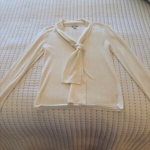 Susina Cream V-Neck Sweater with Tie